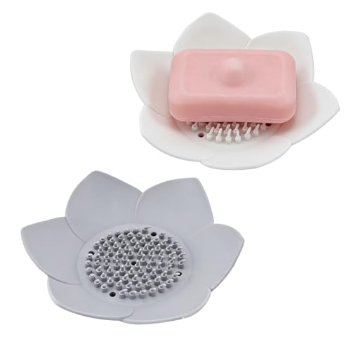 2 Pcs Lotus Shape Shower Steamer Tray, Silicone Soap Holder Non-Slip, Flower Shape Draining Soap Dishes with Self Draining for Shower Bathroom Counter,Non-Slip Holders,Bathtub,Modern Bathroom Decor