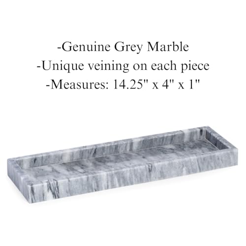 Bey-Berk Marble Bath Tray in Cloud Grey, 14.25" Slim Vanity Organizer, Serene Stone Accent - color: Gray
