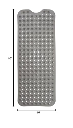 ENKOSI Bathtub Mat – 40 x 16 Inch Extra Long Non Slip Shower Mat – Anti Slip Grey Bath Mat with Suction Cups and Drain Holes – Bathroom Mat for Smooth Tubs and Shower Floors (40x16 Clear Grey) - color: Clear Gray
