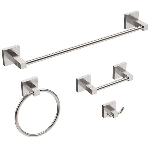 Ruacq 4 Pcs Stainless Steel Bathroom Hardware Accessories Set-Toilet Paper Holder-Towel Ring -Towel Hooks for bathrooms-18 Inch Towel Bar Wall Mounted, Brushed Nickel - color: Brushed Nickel, size: 4pcs