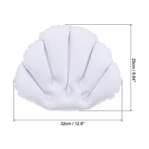 PATIKIL Inflatable Bath Pillow with Suction Cups, 2 Pack Terry Cloth Covered Shell Shape Bathtub Spa Pillow Neck Support for Bathtub Hot Tub, White - color: White