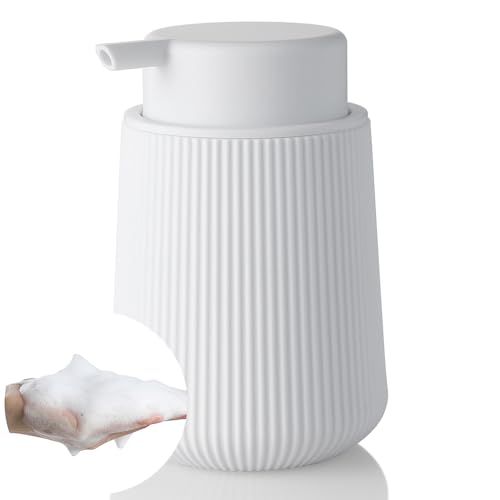 YAUKPH Striped Foaming Hand Soap Dispenser with Leak-Proof Pump for Bathroom and Kitchen Countertop 11oz White - color: White, size: Foaming Dispenser