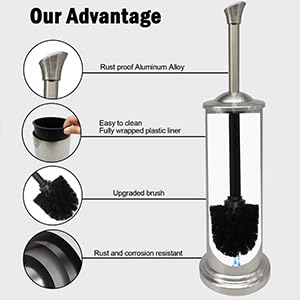 Stainless Steel Toilet Bowl Brush with Holder Metal Bathroom Cleaning Set Rustproof Hygienic Durable Modern Design - color: Satin Nickel