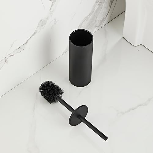 Matte Black Toilet Brush and Holder Set - Stainless Steel Toilet Bowl Scrubber with Replaceable Head & Splash Guard - color: Matte Black