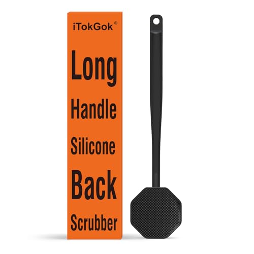 iTokGoK® Premium Silver-Infused Silicone Back Scrubber with Long Handle Back Brush for Shower,Back Brush Long Handle for Men and Women,Ergonomic No-Slip Handle, Long-Lasting (Black) - color: Black