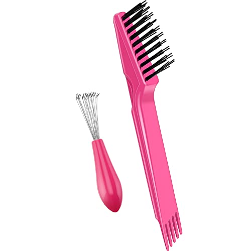 Boao 2 Pcs Hair Brush Cleaning Tool Set,2-in-1 Double Headed Hair Brush Comb,Metal Toothed Cleaner Dirt Remover, Portable Hairbrush Cleaner Tool for Removing Dust Home Salon Use(Pink and Pink) - color: Pink and Pink