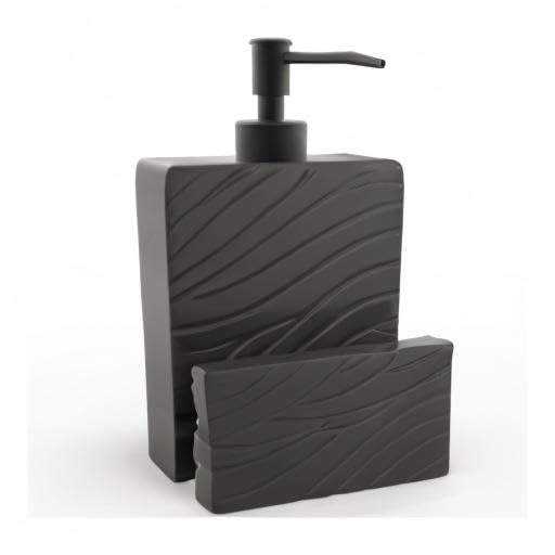 Ceramic Soap Dispenser With Sponge Holder for Kitchen Sink, 2 in 1 Liquid Hand Soap Container With Funnel for Countertop, Bathroom, Matte Black - style: Wavy Pattern Design-Matte Black
