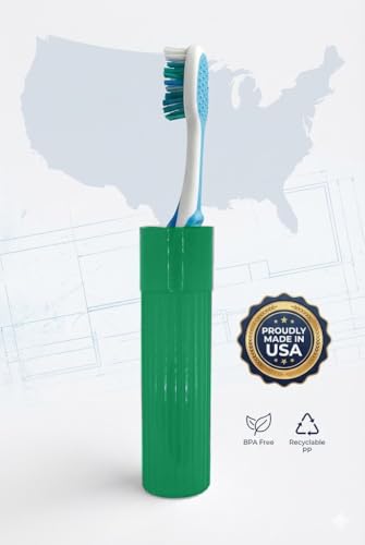 American Comb Toothbrush Holder (Green) - Made in USA, with Ventilation Holes, for Toothbrush Covers, Toothbrush Holder, Toothbrush Soft, Durable Design, Hygienic Bathroom Accessory - color: Green