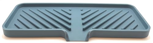 Silicone Soap Dish Tray and Sponge Holder with Drain Chute and Feet | 3-Way Sloped Design | Bathroom and Kitchen Sink Organizer Caddy (Smoky Blue, 10"x4", 7.8 Ounces) - color: Smoky Blue, size: 10"x4"