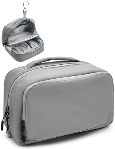 Large Hanging Travel Toiletry Bag for Men Women, Water-resistant Dopp Kit | 6L Large Capacity Wide Open Cosmetic Makeup Bag Bathroom Shower Bags for Toiletries, Grooming, Shaving Organizer Bag - color: Grey