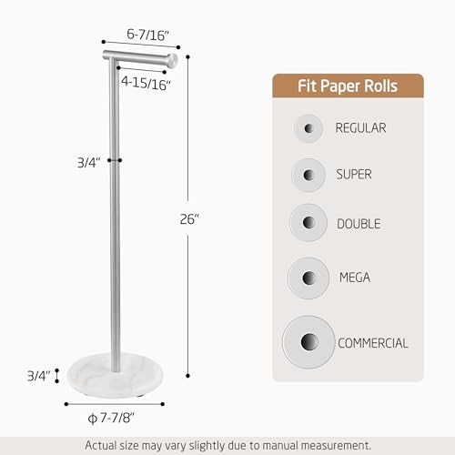 KES Extra High Toilet Paper Holder Free Standing 26", Toilet Paper Holder Stand with Natural Marble Base, Floor Freestanding Toilet Paper Holders 18/8 Stainless Steel Brushed Finished, BPH284S66-2 - color: Brushed Steel, size: 26"H