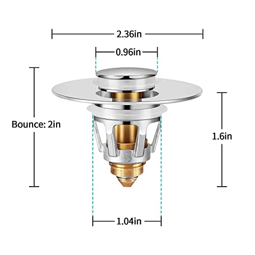 Sink Stopper, Bathroom Sink Drain Strainer with Hair Catcher, for 1.04’’~1.97’’ Drain Hole, Brass Universal Drain Cover, Pop Up Basin Plug - color: Chrome - 1.04-1.97"