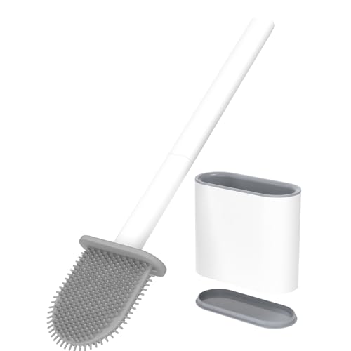 RV Toilet Bowl Brush by, Silicone Bristles, Wall-Mounted, Anti-Roll & Anti-Drip Design | Safe for RV Toilets, Travel Trailers, Campers | Durable & Easy to Clean | Made by RVers for RVers - color: White-1