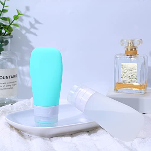 2 Pcs Silicone Travel Bottles,2oz Leak Proof Refillable Squeeze Containers with Transparent Carry Bag,Small Empty Travel Size Bottles for Shampoo,Conditioner,Lotion,Toiletries - color: 2oz Green White