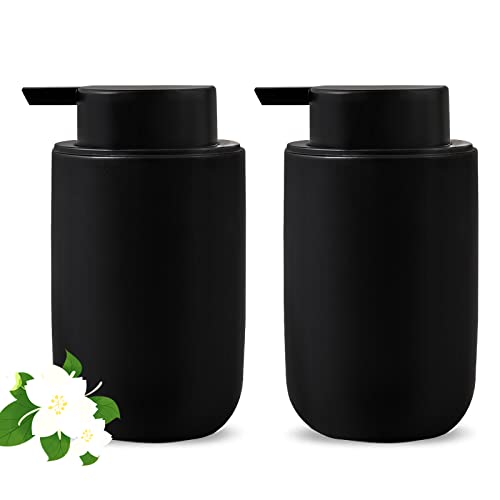 Black Soap Dispenser Set- Modern Ceramic Hand Dish Soap Dispenser for Bathroom Refillable Liquid Lotion Soap for Farmhouse Kitchen Decor Dish 2 Pack - color: 2pcs Black, size: Liquid dispenser