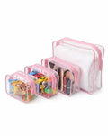 Buminee Clear Toiletry Bag, TSA Approved Travel Toiletry Bag, Water Repellent Carry-on Cosmetic Bag for Women & Men, Airline Compliant Shower Bag for Travel Accessories - 4 Pack Pink Single Zipper - color: pk-4 pack