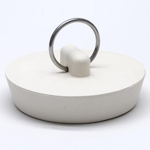 Bonsicoky Rubber Drain Stopper, 2 Pcs, 2 to 2-1/8 Inch, White | Bathtub Drain Plug, Hanging Ring, Kitchen and Bathroom - size: 2 Inch to 2-1/8 Inch