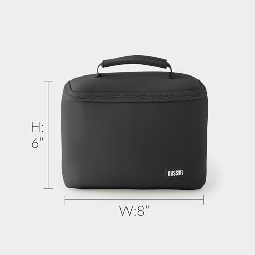 KUSSHI Neoprene Train Case Makeup Bag - Washable Makeup Travel Bag & Vanity Case for Stress Free Travel (Small, Black/Pink) - color: Black/Pink, size: Small