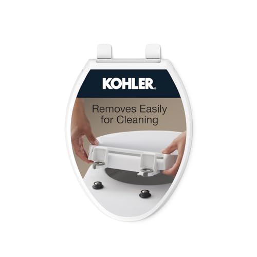 KOHLER 4636-RL-0 Cachet ReadyLatch Elongated Toilet Seat Slow Close, Soft Close Toilet Seat Quiet Lid, Contoured Grip-Tight Bumpers Installation Hardware, Apartment Essentials, White - color: White, size: Elongated