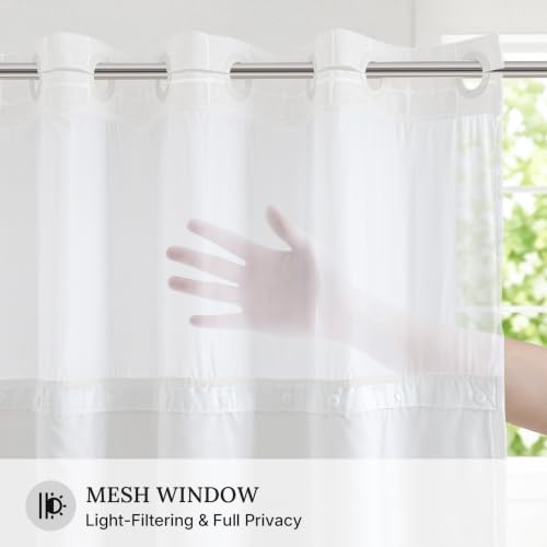 River Dream White Farmhouse Shower Curtain with Snap-in Liner, No Hooks Needed,with Magnets,with Tassels,Water Repellent&Machine Washable,36x74Inch - color: White-window, size: 36"W x 74"L (Pack of 1)