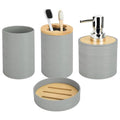 4 PCS Grey Bathroom Accessories Set, Includes a Soap Dispenser, Toothbrush Holder, Soap Dish and Mouthwash Cup, Plastics & Bamboo Bathroom Set, Bohemian Style Bathroom Sink Set - color: Grey, size: 4 PCS
