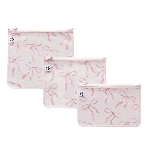 Tiny Twinkle Diaper Bag Organizing Pouches|3 Pack Mess-Proof Clear Front Travel Organizer Bags&TSA Approved Toiletry Bag Set for Baby and Mom Essentials - color: Bows