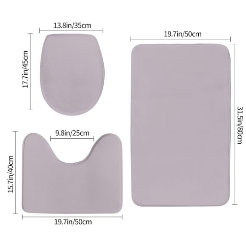 Bathroom Rugs Set 3 Piece Simple Stylish Chic Dusty Lilac Bath Rug Mat Set, Non Slip Absorbent Bathroom Decor Mat, Toilet Lid Cover & U Shaped Contour Rug - color: Dusty Lilac, size: 1'8" x 2'6" (Rectangular)