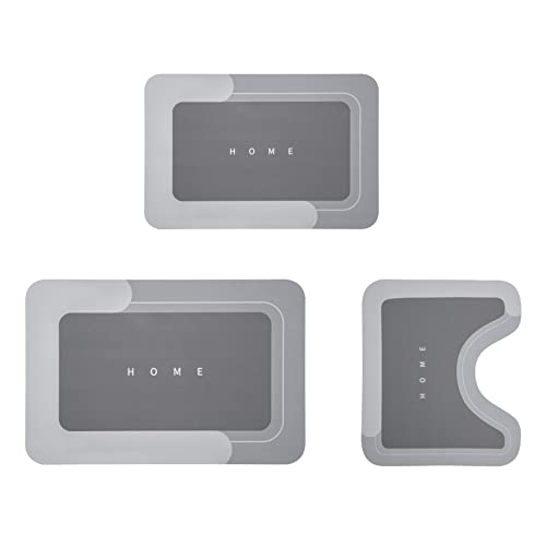 Housego 3PCS Absorbent Bath Mat Magic Rug Sets, Quick Drying Bath Mat Non-Slip Floor Rug Rubber Backed for Bathroom Kitchen Shower Sink (16.9''x23.6''+19.7''x23.6''+19.7''x31.9'', Dark Gray) - color: Dark Gray, size: 3 PCS