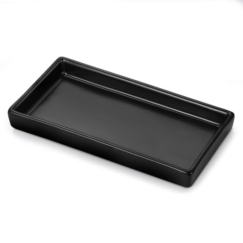 Luxspire Bathroom Vanity Tray, Mini Soap Dispenser, Small Ceramic Perfume and Jewelry Dish, Trinket Holder, Rectangle Candle Tray, Bath Organizer Kitchen Sink Narrow Soap Dish, Black - color: Black, style: Mini