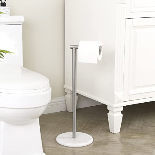 KES Toilet Paper Holder Stand, Freestanding Toilet Paper Roll Holder with Modern Natural Marble Base, White Freestanding Toilet Tissue Holder SUS304 Stainless Steel Brushed Finish BPH284S1-2 - color: Brushed Steel, size: 20.6"H