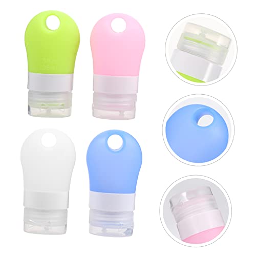 Angoily 38ml Travel Size Squeeze Bottles 4 Pack Empty Silicone Travel Bottles Keychain, Assorted Color, 8x2.8cm