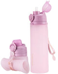 TakeToday Collapsible Water Bottles 21oz (600mL), Foldable Platinum Silicone Travel Water Bottle with Straw & Carry Strap, Leak-Resistant Screw Lid, Wide Mouth, BPA-Free for Hiking, Camping, Travel - color: Mauve