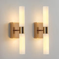 KUZZULL Modern Wall Sconces, Set of 2 Brushed Brass Gold, Frosted Glass Shade, Indoor Wall Mounted Lights, Bathroom Sconces, 36 cm, for Bedroom Wall Lamp - color: brass gold frosted