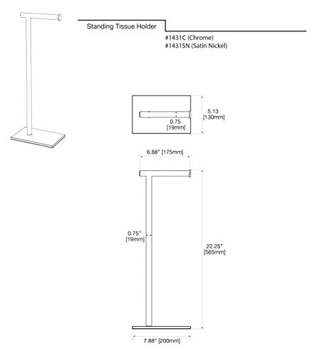 Gatco 1431SN Bathroom Toilet Paper Holder Stand, Freestanding Tissue Roll Holder, Weighted Base, Satin Nickel, 22.25 Inch, Modern Rectangle Base - color: Satin Nickel, 22.25"h