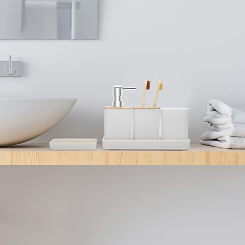 FEILANDUO Bathroom Accessories Set,5 Pcs Bathroom Accessory Gift Set, Soap Dispenser, Soap Dish, Toothbrush Holder, Toothbrush Cup, Vanity Tray, Boho, Modern Bathroom Decor (White) - style: White