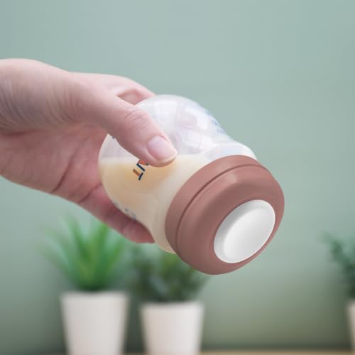Maymom Screw Lids Aka Travel Caps with Rewritable Sealing Disc Compatible with Avent, Maymom Wide Mouth Bottles; Cap Replace Avent Natural Bottle Sealing Ring and Sealing Disc, 6pcs. (Brown) - color: Brown