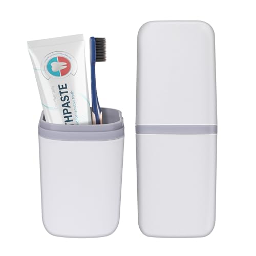 COMNICO Travel Toothbrush Cup Case Portable PP Seal Tooth Brush Holders Cover Multi-Function Toothpaste Storage Container Cup for Home School Camping Business Trip Bathroom(White) - color: White