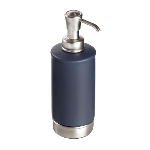 iDesign Hand Soap Dispenser, Navy Blue/Brushed Nickel | Refillable, For Bathroom or Kitchen, Pump Bottle - color: Matte Navy/Brushed Nickel