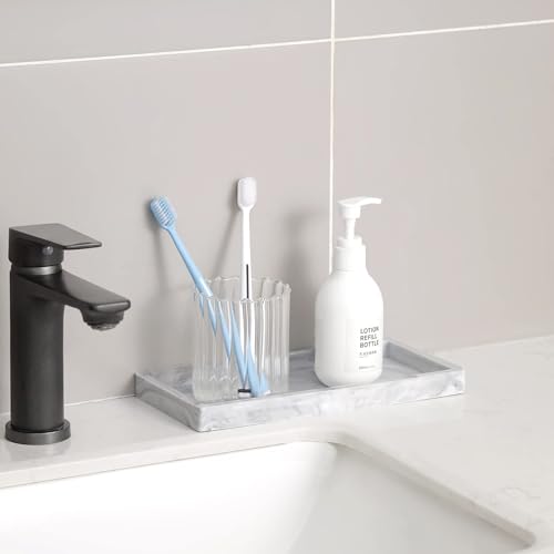 Silicone Bathroom Vanity Tray Dish Soap Holder Sink Organizer, Marble Grey | 2 Pack, Thickened Silicone, Easy to Clean, Waterproof, Non-Slip, for Countertop, Kitchen, Bedroom, Dresser - color: Marble Gray, size: 7.9" x 4" and 9.8" x 4.7" (pack of 2)