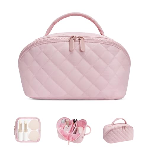 honitty Makeup Bag, Quilted Makeup Bag, Puffy Travel Make up Bags, Cosmetic Organizer Bag, Waterproof Toiletry Bag for Women - color: Pink