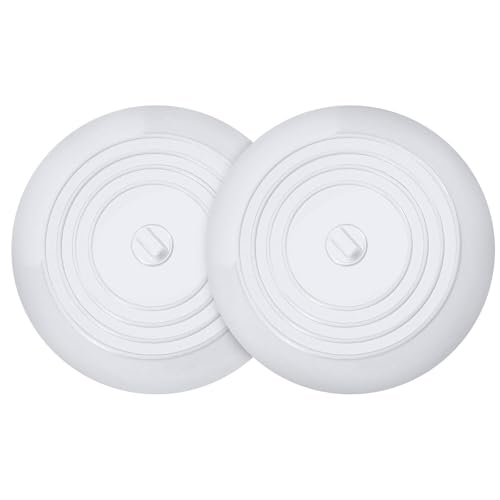VIGOR PATH Set of 2 Silicone Tub Stoppers - 5.9 Inches Sink Stoppers - Flat Bathtub Drain Covers, Hair Catchers and Suction Bathtub Plugs for Kitchen, Bathroom and Laundry (White) - color: White