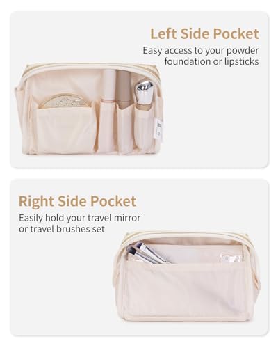 Narwey Small Striped Makeup Bag for Purse Mini Cosmetic Bag Travel Makeup Pouch Zipper Pouch Cute Make up Bags with Compartments for Women Girls (Brown Stripe, Small) - color: A-Brown Stripe, style: Small