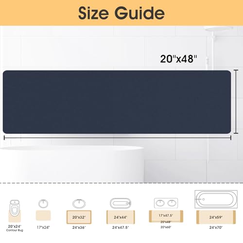 ACCUMTEK Non Slip Bath Mat, Thin Bathroom Rugs Fit Under Door, Quick Dry Bath Mats, Machine Washable Bath Rugs for Bathroom, Bathtub & Kitchen, Bathtub, Dark Blue/Solid/48 x20 - color: Dark Blue, size: 1'8" x 4' (Rectangular)