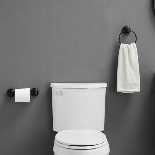RUMOSE Toilet Paper Holder and Hand Towel Ring Matte Black Wall Mount Bathroom Hardware Accessories 2 PCS Set Flexible Pivoting Toilet Tissue Roll Holder and Towel Hanger, Stainless Steel - color: Matte Black