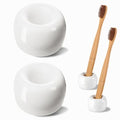 SheeChung Mini Ceramic Toothbrush Holder, Small Handmade Couple Toothbrush Stand for Bathroom Vanity Countertop Travel Camper, Bathroom Organizers and Storage, 2 Pack, White - color: White