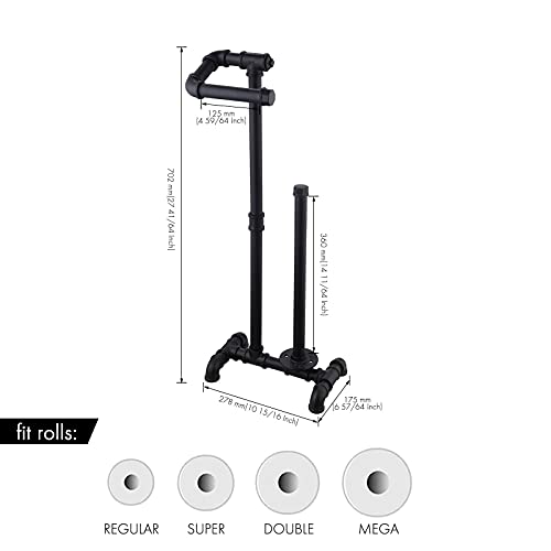 KES Rustic Toilet Paper Holder with Reserve, Farmhouse Toilet Paper Holder Stand Bathroom Industrial Pipe Toilet Paper Storage Black, BPH503A-BK