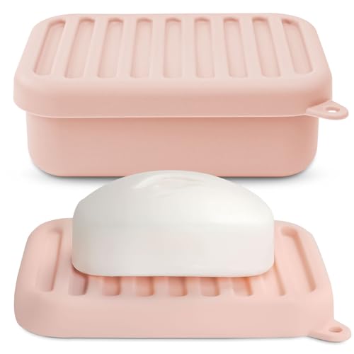 Superior Leak-Proof Silicone Travel Soap Case with Drainage Lid/Layer, Compact Bar Soap Container, Durable Soap Holder for Camping, Gym, and Travel Size Toiletries (Pink) - color: Pink