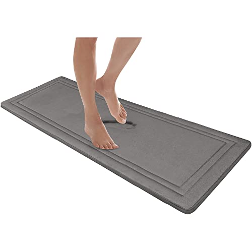 MICRODRY Quick Drying Memory Foam Framed Bath Mat with GripTex Skid-Resistant Base, Runner - 24x58, Dark Grey - color: Dark Grey, size: 24" x 58"