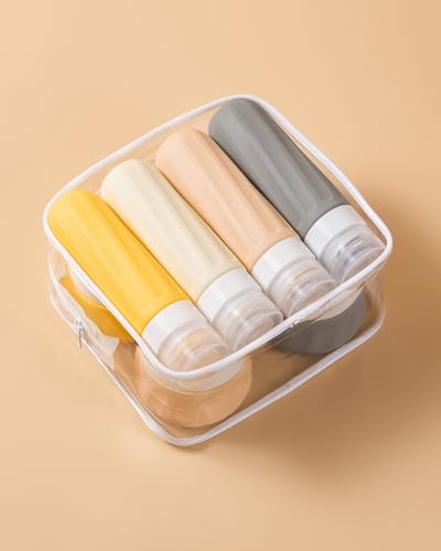 Mrsdry Travel Size Toiletries 8 Pack, TSA Approved 3oz Silicone Squeeze Bottles & Cream Jars with Clear Travel Bag - color: Golden wheat field, size: 3oz bottle 3oz jar
