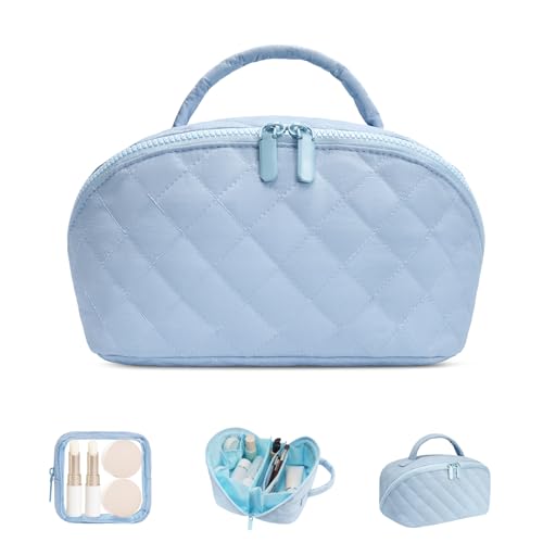 honitty Makeup Bag, Quilted Makeup Bag, Puffy Travel Make up Bags, Cosmetic Organizer Bag, Waterproof Toiletry Bag for Women - color: Blue